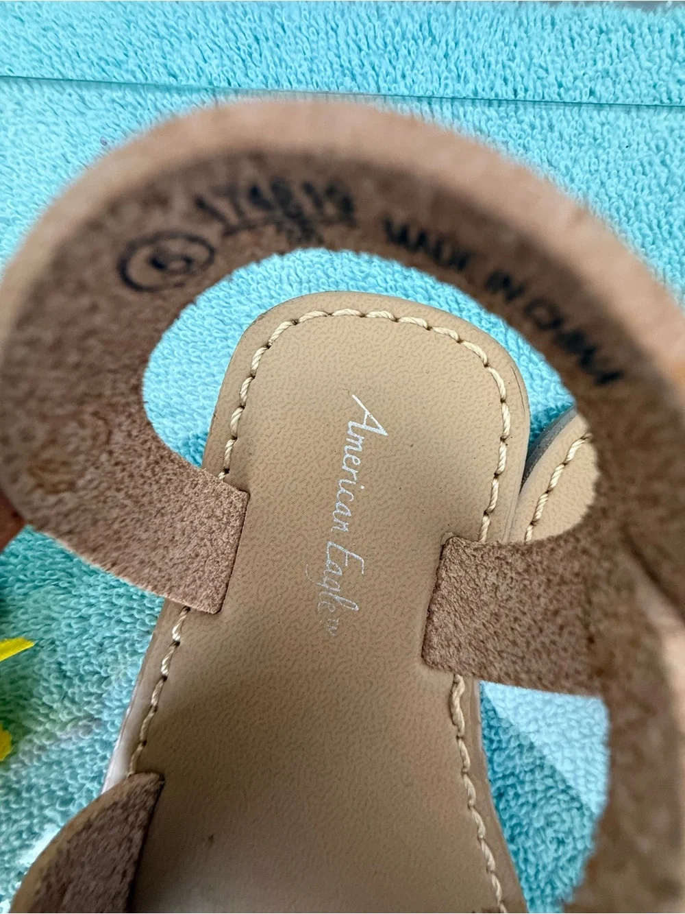 American Eagle Outfitters Tan Perforated Ankle-Strap Sandals